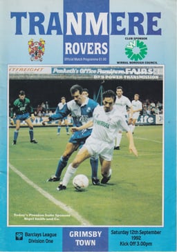 Tranmere Rovers v Grimsby Town Match Programme 1992-09-12